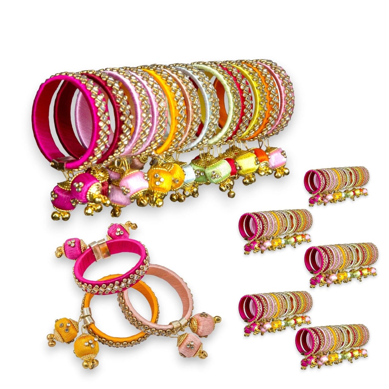 Silk Thread Bangles Designer Kundan Bangle Bracelet for Women Ethnic Handmade Beautiful and Stylish Assorted Kangan with Latkan Free Size Fashion Jewelry for Indian Wedding